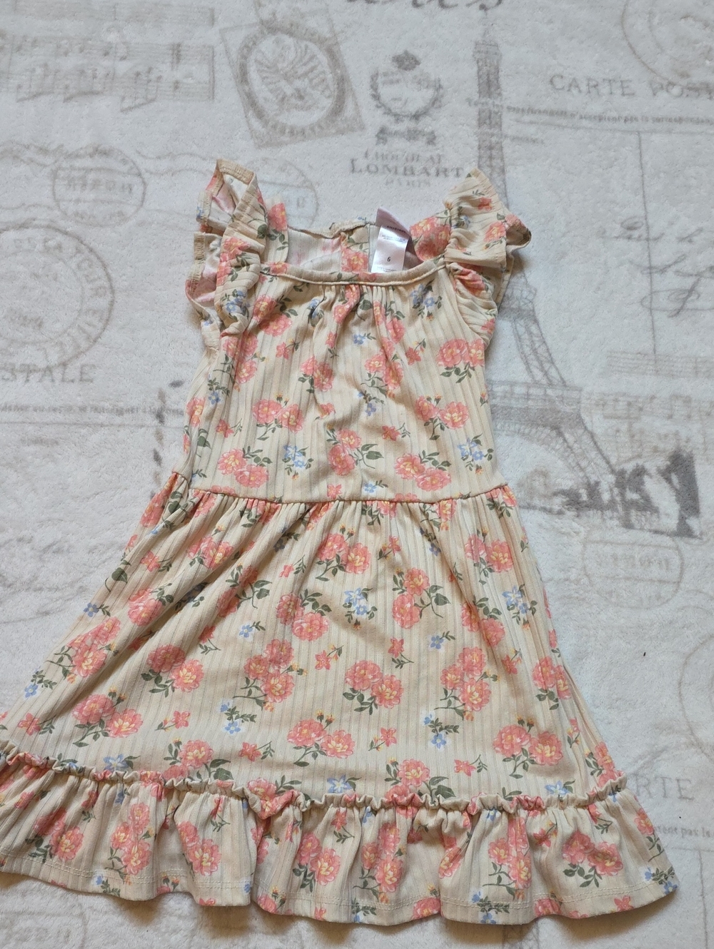 Little Lass Cream Dress with Pink Floral Print